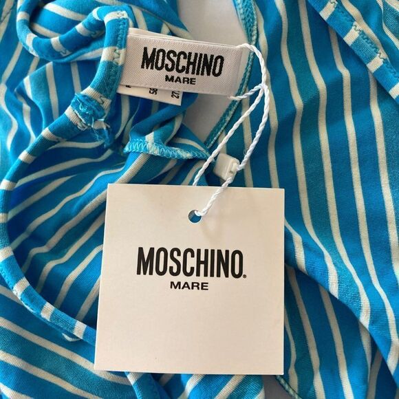Moschino Mare Boy Short Bikini Bottoms Ruched Back Blue Stripe Size 36/L NWT - Picture 4 of 9